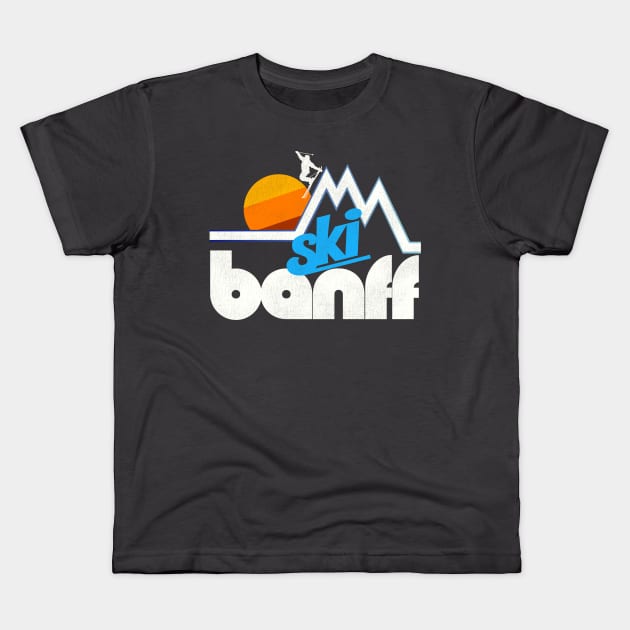 Ski Banff Retro 70s Style National Park Souvenir Kids T-Shirt by darklordpug